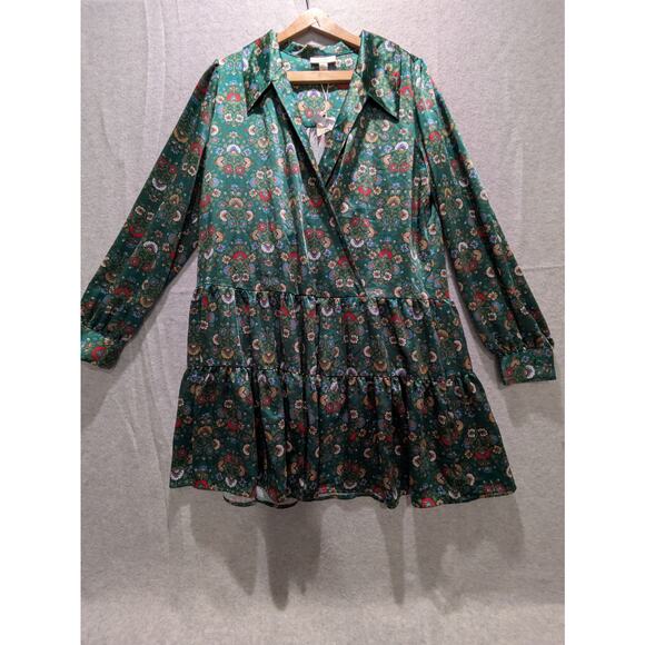 On 34th Mini‎ Dress Women's Medium Green Fall Dress Floral Long Sleeve Boho NWT - Picture 1 of 8
